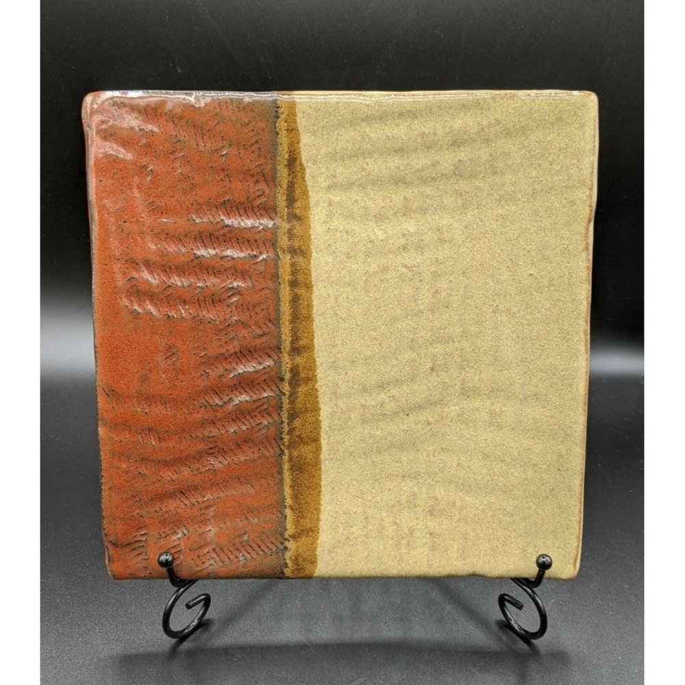 Redware Plate Studio Art Pottery Glazed Terracotta Signed Earthy Colors 9.25"